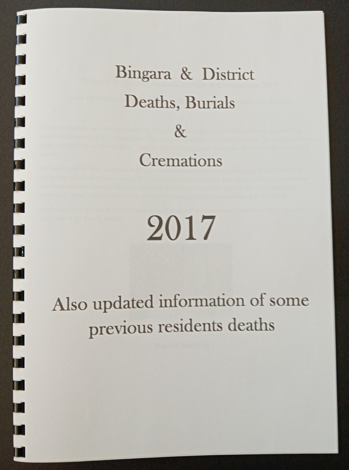 Bingara & District Deaths, Burials & Cremations 2017