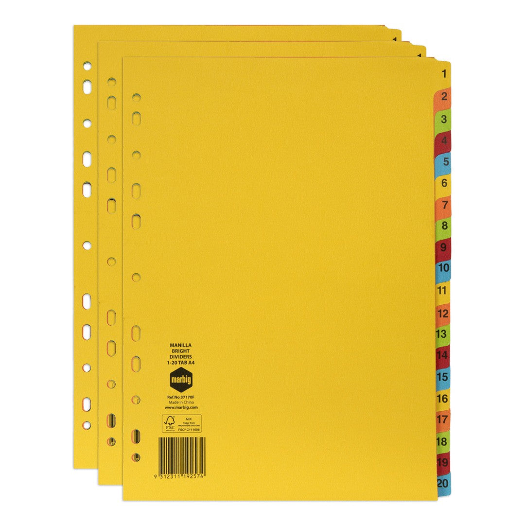 Dividers Marbig A4 Manilla A-Z Tab Bright