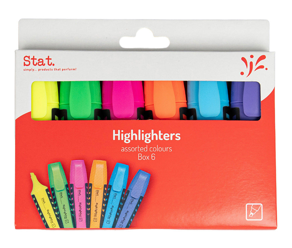 Stat Highlighters Assorted Colours Box 6