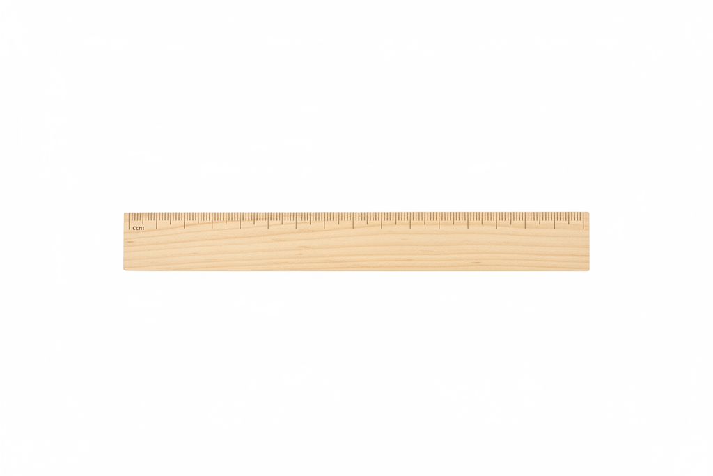 Natural wooden 30 cm ruler with centimetre markings on a white background