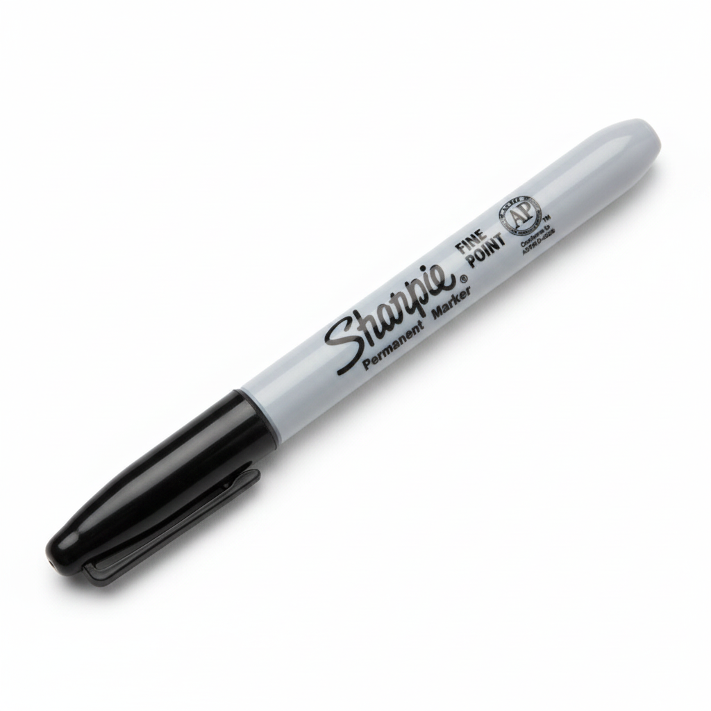 Black Sharpie permanent marker with fine point on white background